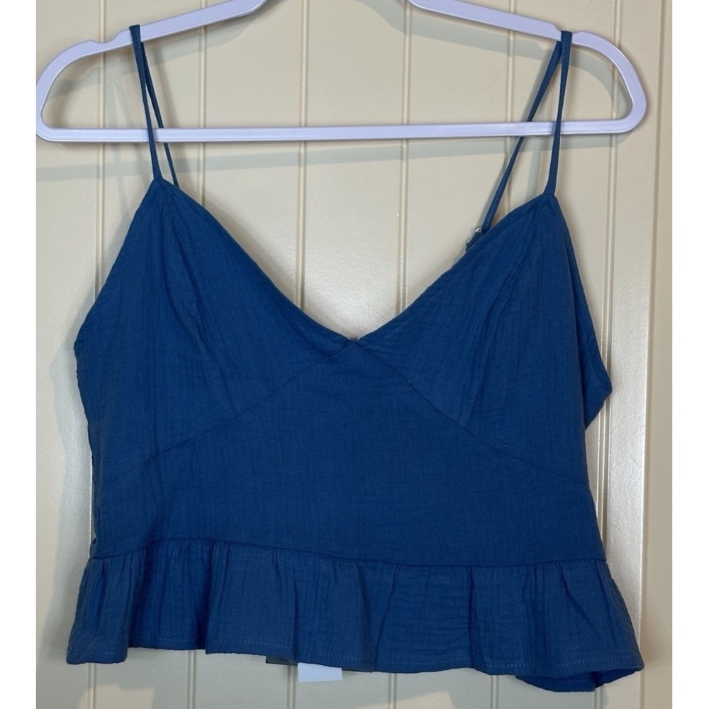 Fornia Los Angeles blue cotton gauzy crop cropped‎ top Sz L NWT